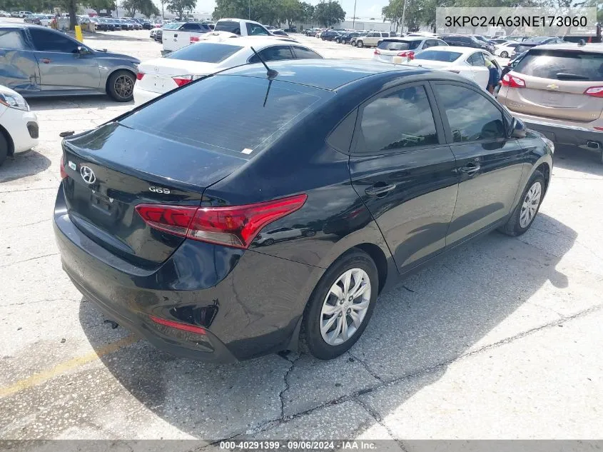 2022 Hyundai Accent Se VIN: 3KPC24A63NE173060 Lot: 40291399