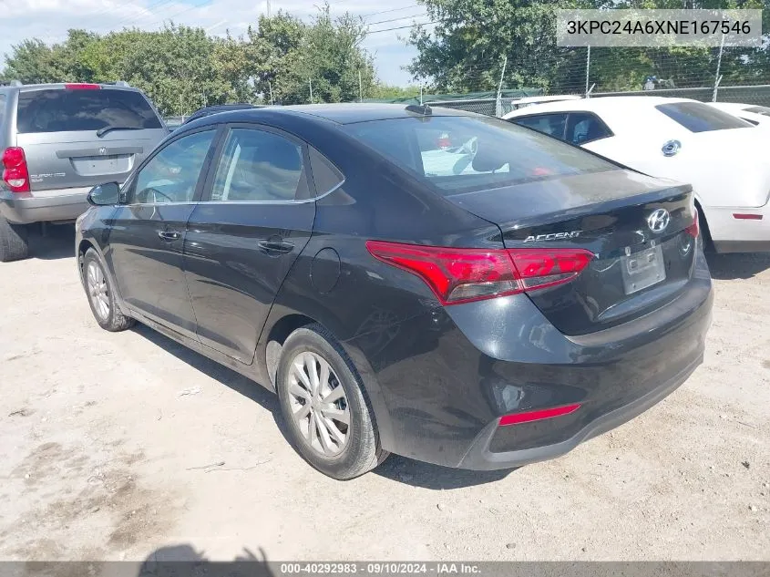 2022 Hyundai Accent Sel VIN: 3KPC24A6XNE167546 Lot: 40292983