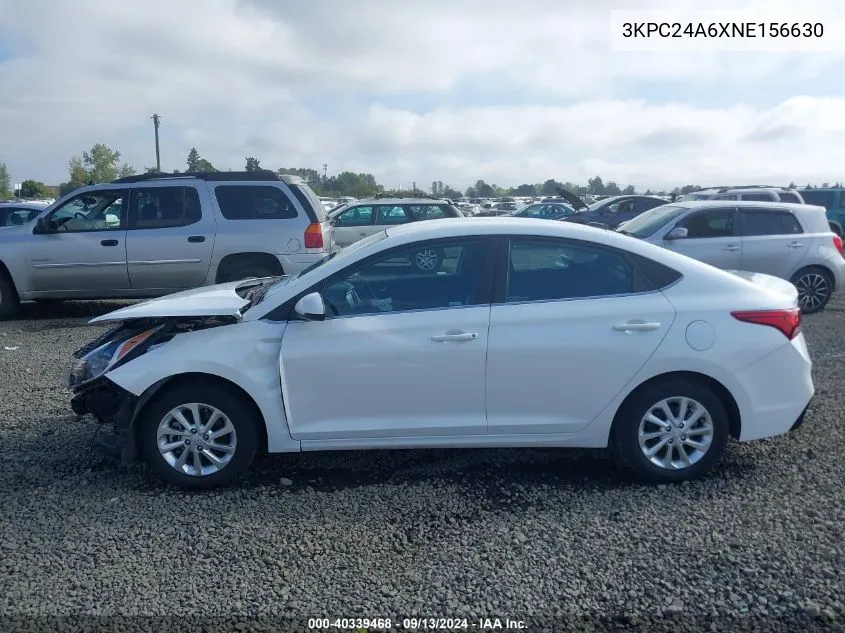 2022 Hyundai Accent Sel VIN: 3KPC24A6XNE156630 Lot: 40339468