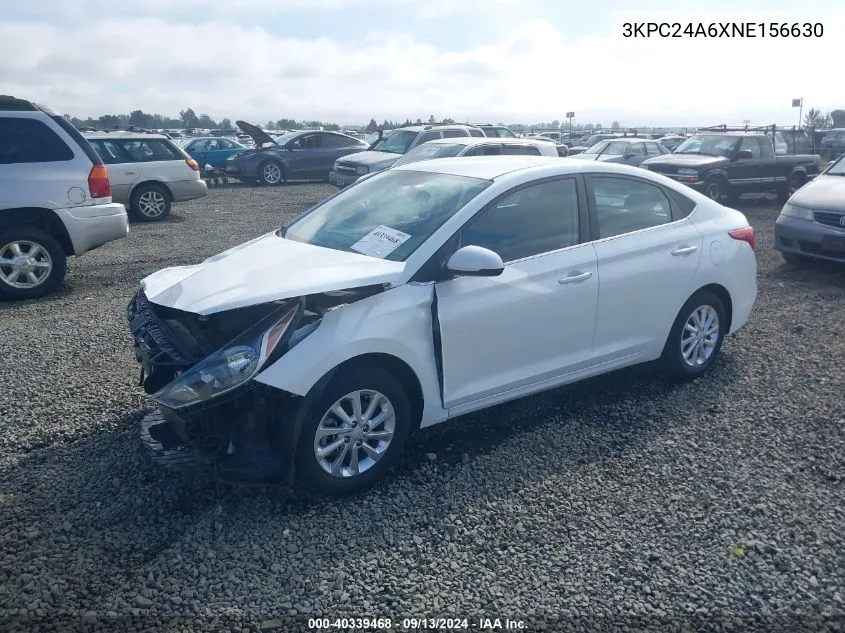 2022 Hyundai Accent Sel VIN: 3KPC24A6XNE156630 Lot: 40339468