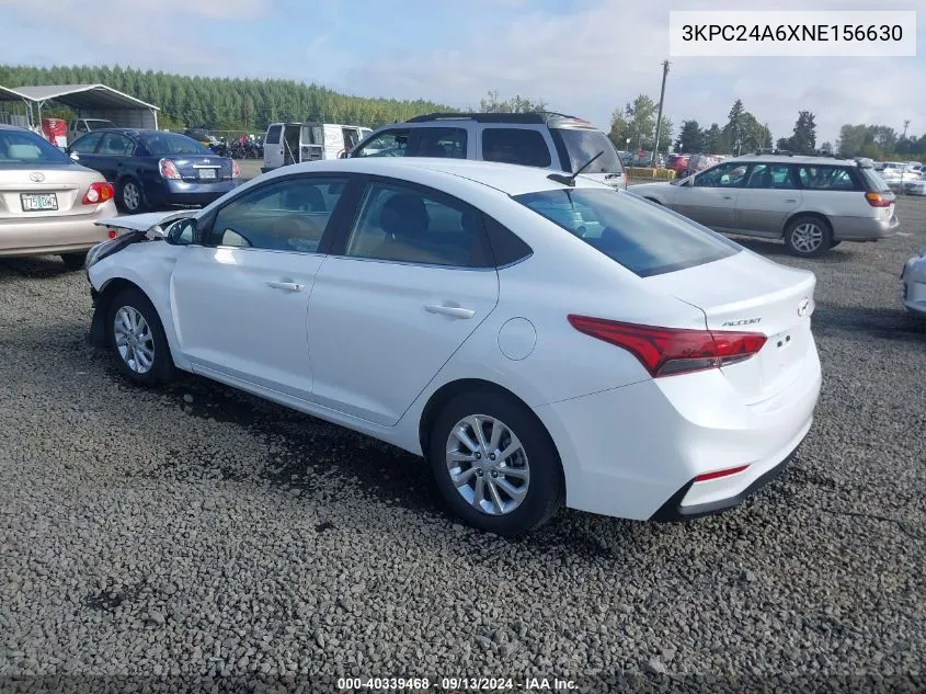 2022 Hyundai Accent Sel VIN: 3KPC24A6XNE156630 Lot: 40339468