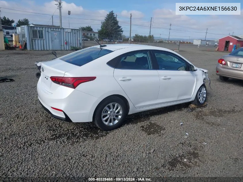 2022 Hyundai Accent Sel VIN: 3KPC24A6XNE156630 Lot: 40339468