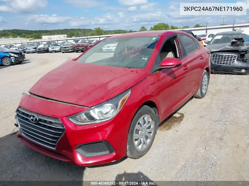 2022 Hyundai Accent Se VIN: 3KPC24A67NE171960 Lot: 40365252