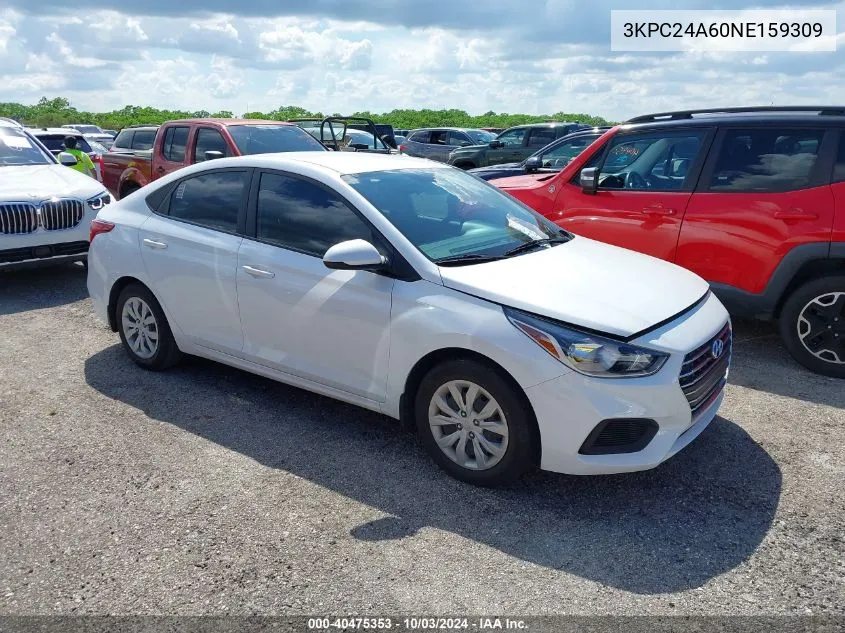 2022 Hyundai Accent Se VIN: 3KPC24A60NE159309 Lot: 40475353