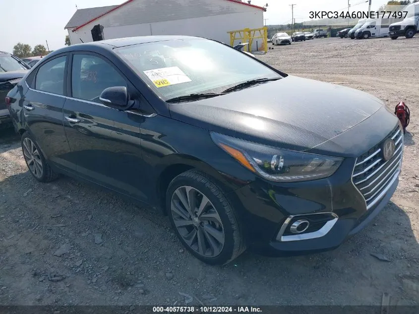 2022 Hyundai Accent Limited VIN: 3KPC34A60NE177497 Lot: 40575738