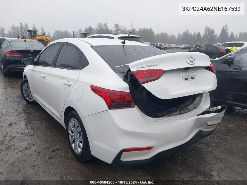 2022 Hyundai Accent Se VIN: 3KPC24A62NE167539 Lot: 40584203