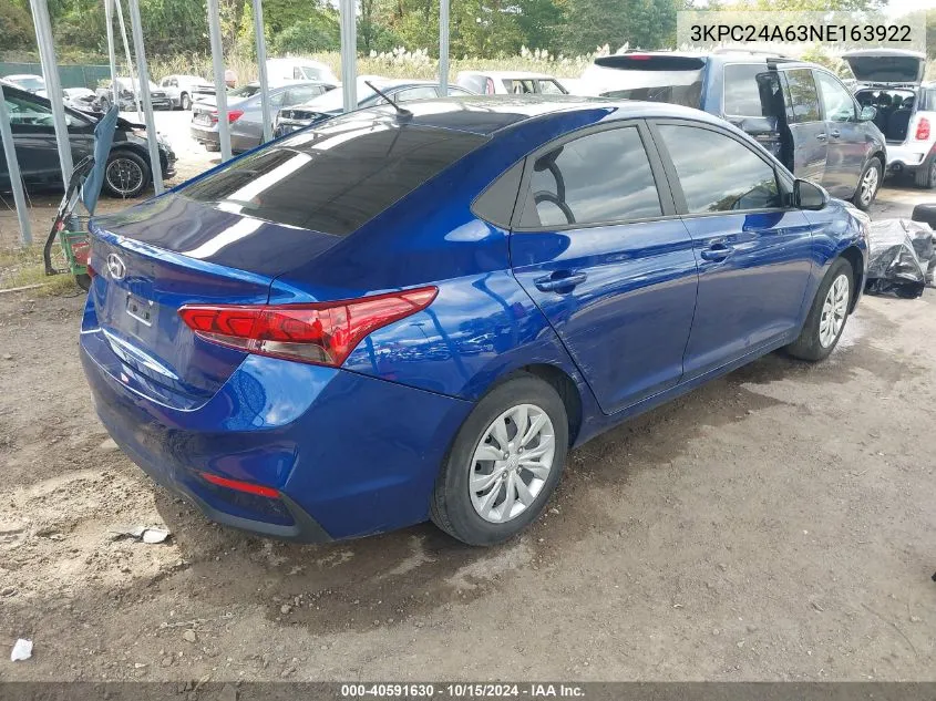 2022 Hyundai Accent Se VIN: 3KPC24A63NE163922 Lot: 40591630