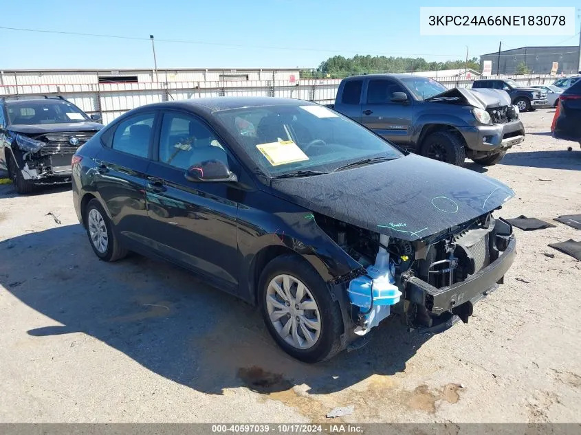 2022 Hyundai Accent Se VIN: 3KPC24A66NE183078 Lot: 40597039