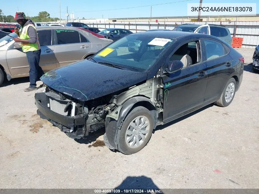 2022 Hyundai Accent Se VIN: 3KPC24A66NE183078 Lot: 40597039