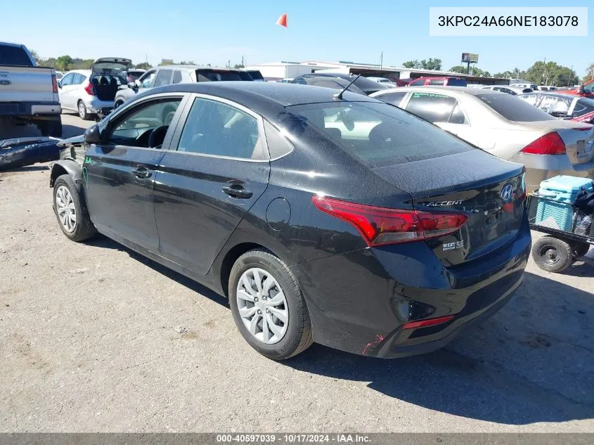 2022 Hyundai Accent Se VIN: 3KPC24A66NE183078 Lot: 40597039