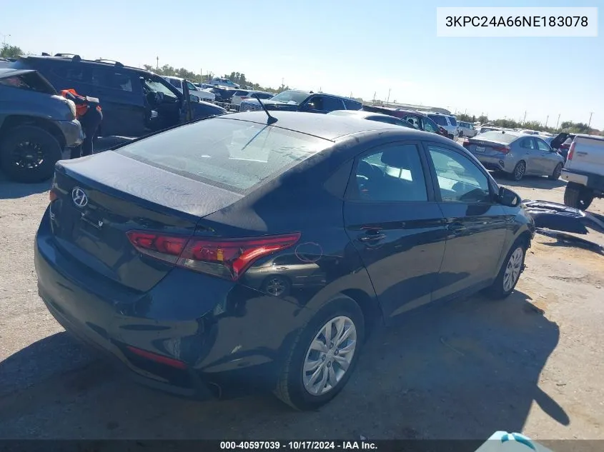 2022 Hyundai Accent Se VIN: 3KPC24A66NE183078 Lot: 40597039