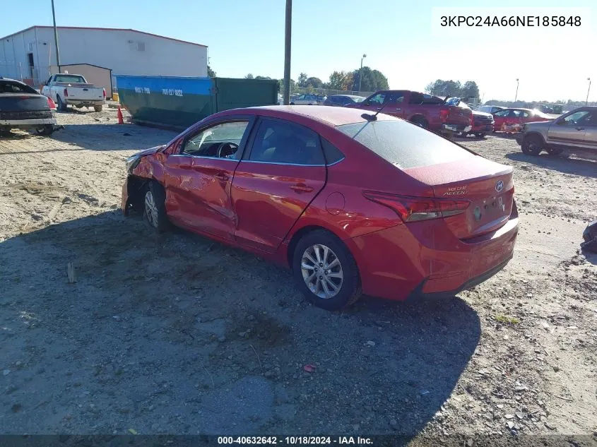 2022 Hyundai Accent Sel VIN: 3KPC24A66NE185848 Lot: 40632642