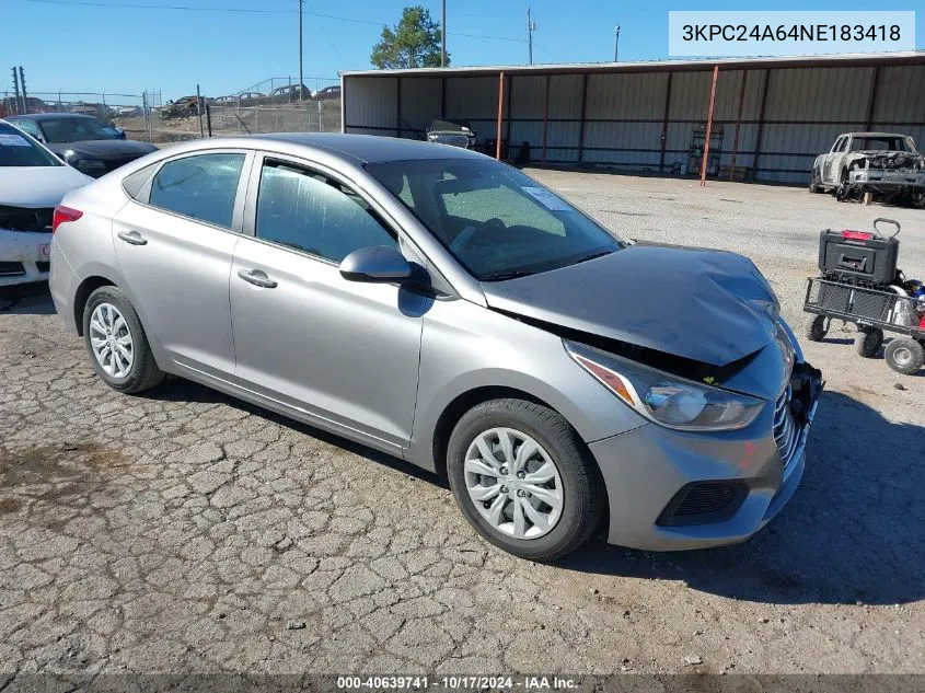 2022 Hyundai Accent Se VIN: 3KPC24A64NE183418 Lot: 40639741