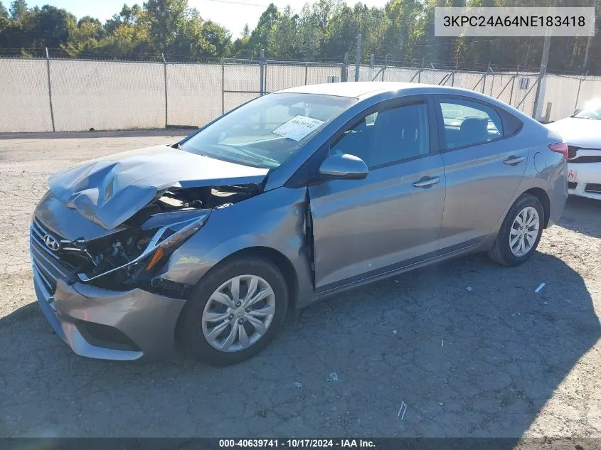 3KPC24A64NE183418 2022 Hyundai Accent Se