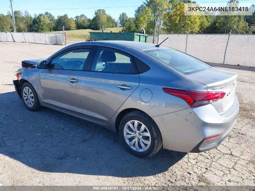 2022 Hyundai Accent Se VIN: 3KPC24A64NE183418 Lot: 40639741