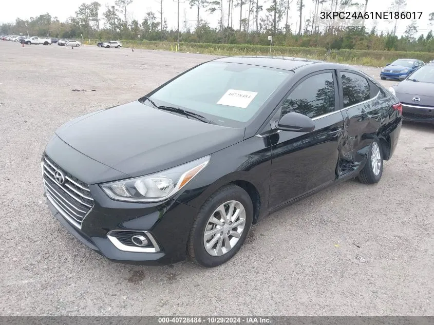 2022 Hyundai Accent Sel VIN: 3KPC24A61NE186017 Lot: 40728484