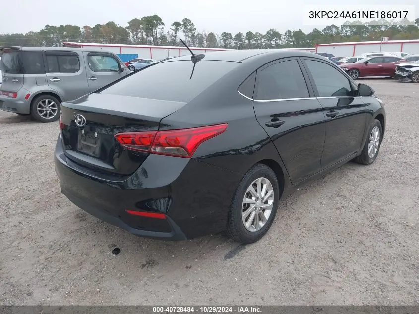 2022 Hyundai Accent Sel VIN: 3KPC24A61NE186017 Lot: 40728484