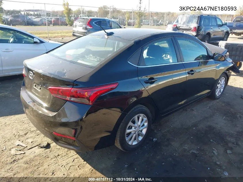 2022 Hyundai Accent Sel VIN: 3KPC24A67NE180593 Lot: 40757712