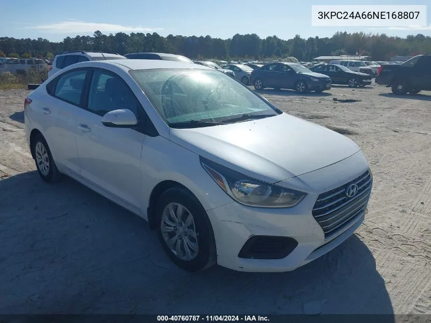 2022 Hyundai Accent Se VIN: 3KPC24A66NE168807 Lot: 40760787