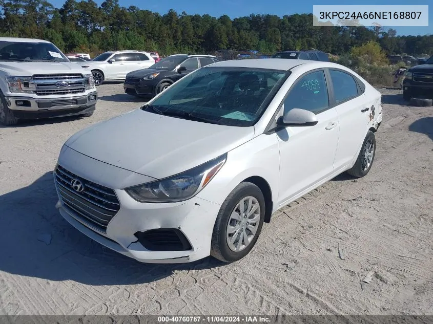 2022 Hyundai Accent Se VIN: 3KPC24A66NE168807 Lot: 40760787