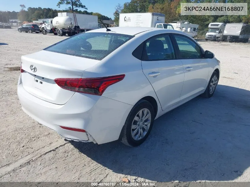 2022 Hyundai Accent Se VIN: 3KPC24A66NE168807 Lot: 40760787