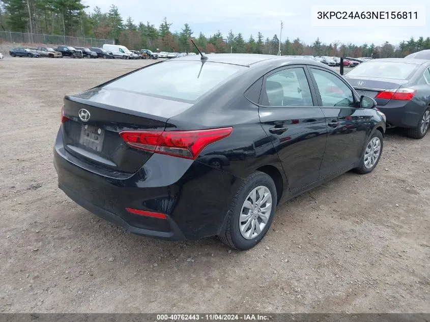 2022 Hyundai Accent Se VIN: 3KPC24A63NE156811 Lot: 40762443