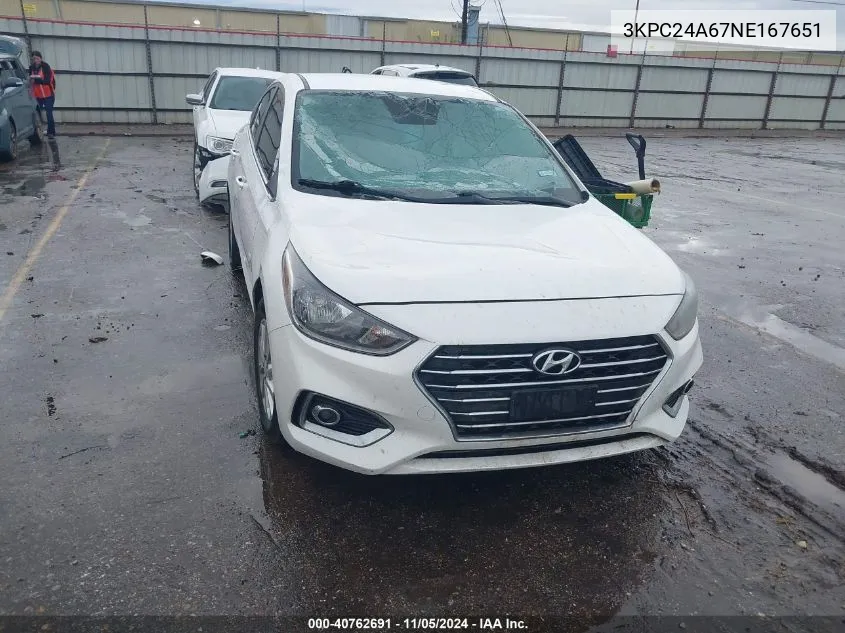 2022 Hyundai Accent Sel VIN: 3KPC24A67NE167651 Lot: 40762691