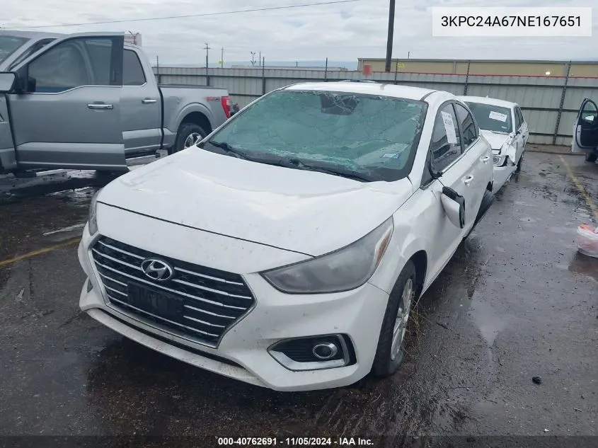 2022 Hyundai Accent Sel VIN: 3KPC24A67NE167651 Lot: 40762691