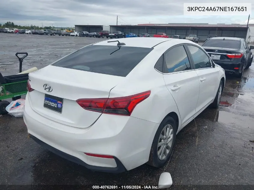 2022 Hyundai Accent Sel VIN: 3KPC24A67NE167651 Lot: 40762691