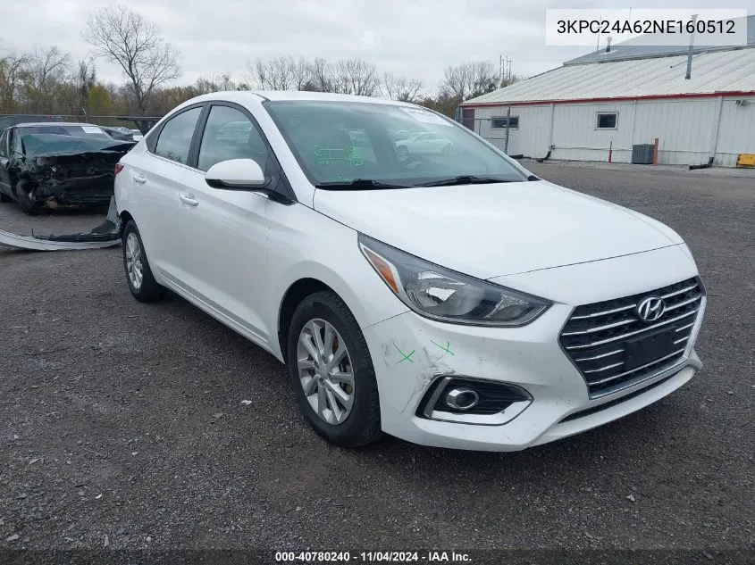 2022 Hyundai Accent Sel VIN: 3KPC24A62NE160512 Lot: 40780240