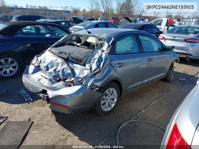 2022 Hyundai Accent Se VIN: 3KPC24A62NE155925 Lot: 40782138