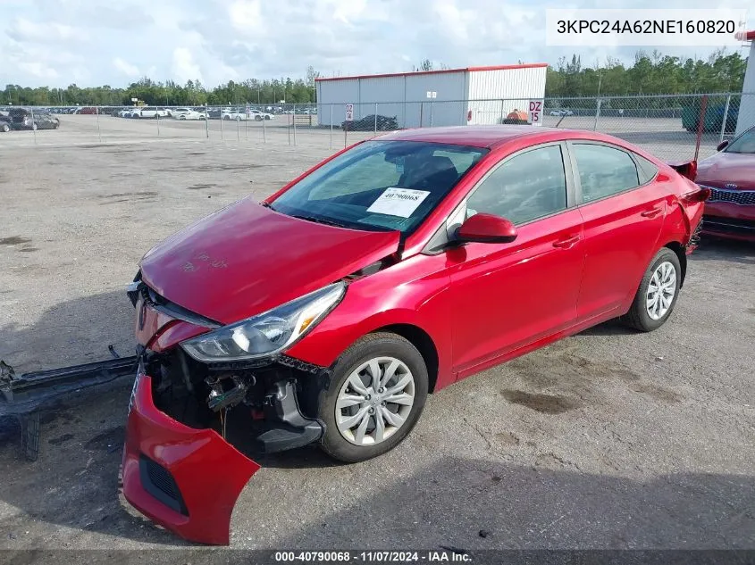 2022 Hyundai Accent Se VIN: 3KPC24A62NE160820 Lot: 40790068