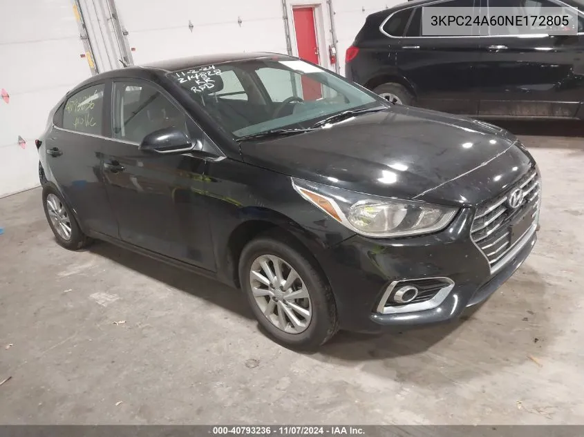 2022 Hyundai Accent Sel VIN: 3KPC24A60NE172805 Lot: 40793236