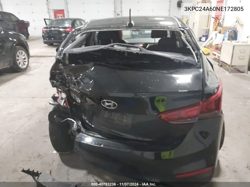 2022 Hyundai Accent Sel VIN: 3KPC24A60NE172805 Lot: 40793236