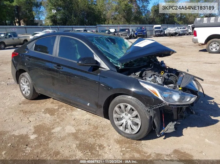 2022 Hyundai Accent Se VIN: 3KPC24A64NE183189 Lot: 40867921