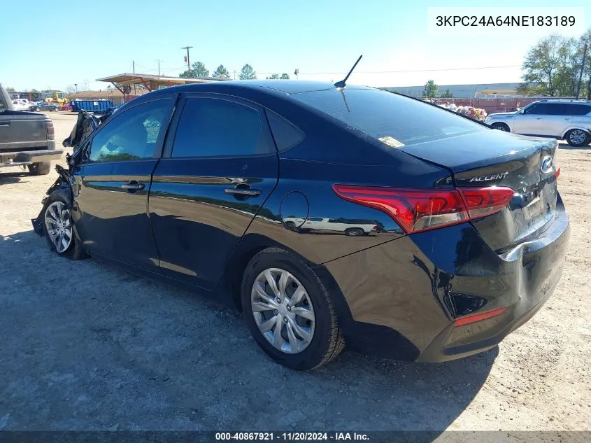 2022 Hyundai Accent Se VIN: 3KPC24A64NE183189 Lot: 40867921