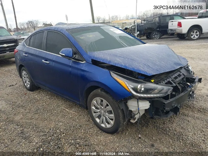 2022 Hyundai Accent Limited VIN: 3KPC34A66NE162678 Lot: 40881485