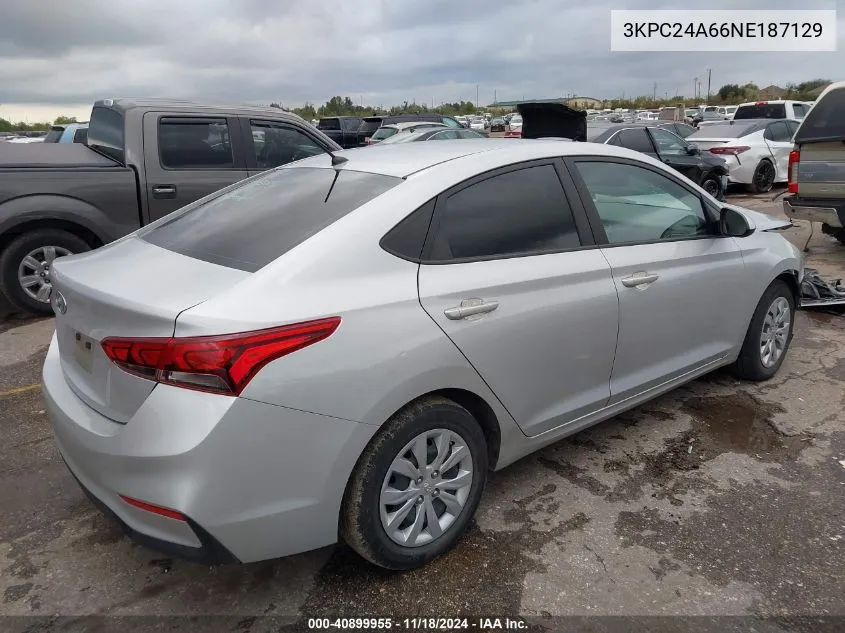 2022 Hyundai Accent Se VIN: 3KPC24A66NE187129 Lot: 40899955