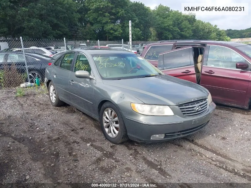 2006 Hyundai Azera Limited/Se VIN: KMHFC46F66A080231 Lot: 40003132