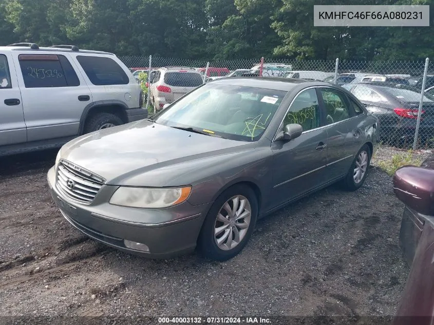 2006 Hyundai Azera Limited/Se VIN: KMHFC46F66A080231 Lot: 40003132