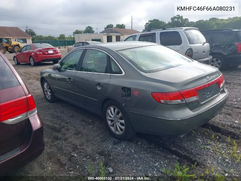 2006 Hyundai Azera Limited/Se VIN: KMHFC46F66A080231 Lot: 40003132