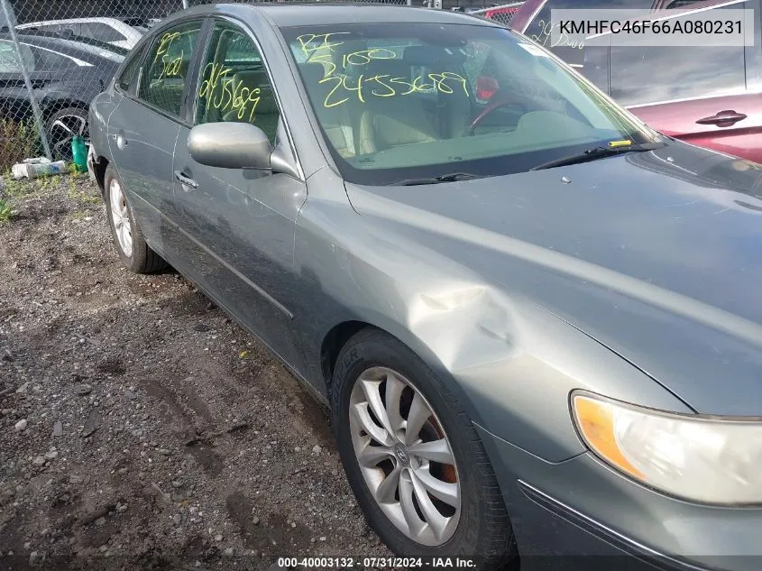 2006 Hyundai Azera Limited/Se VIN: KMHFC46F66A080231 Lot: 40003132