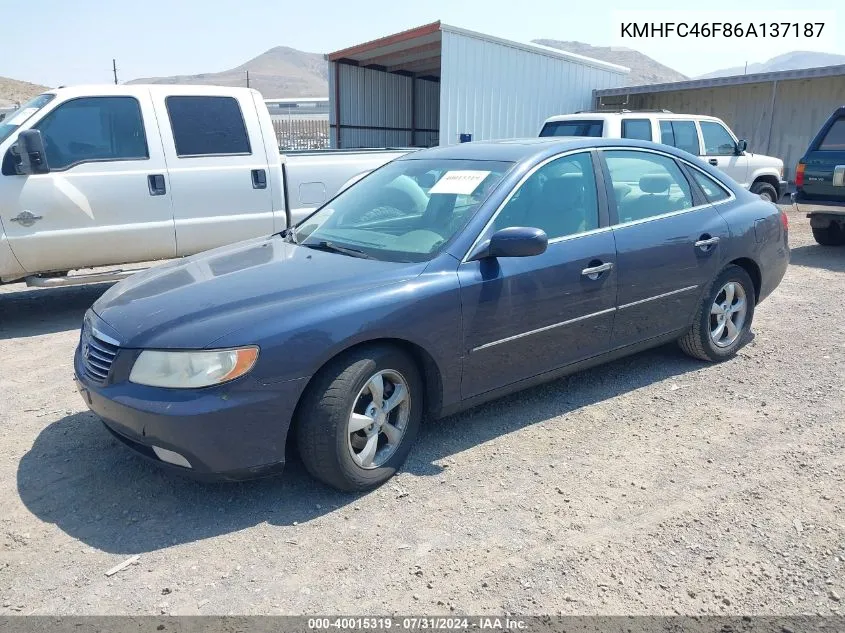 2006 Hyundai Azera Limited/Se VIN: KMHFC46F86A137187 Lot: 40015319