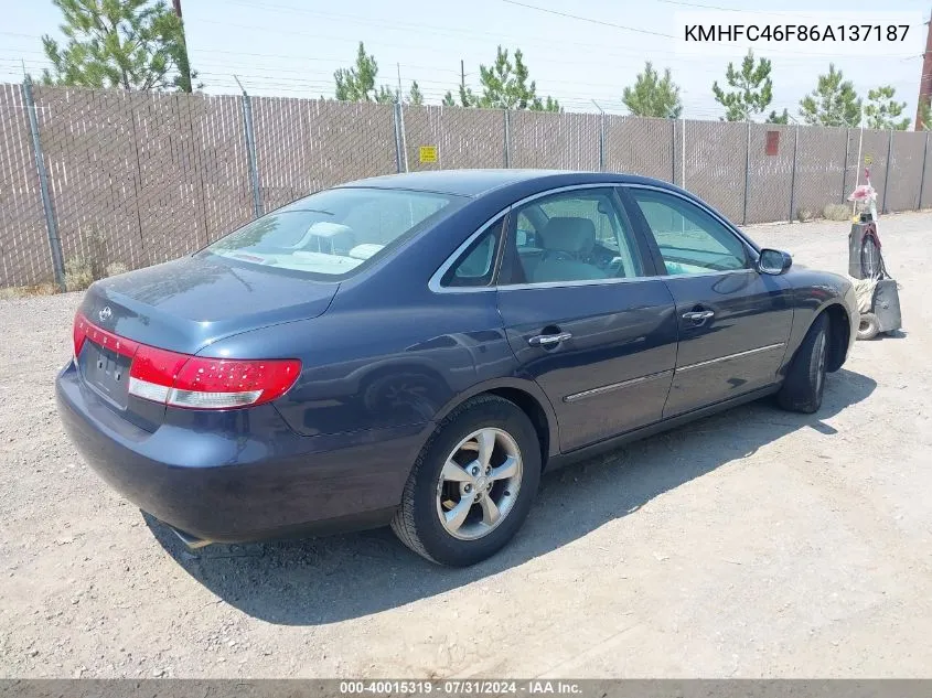 KMHFC46F86A137187 2006 Hyundai Azera Limited/Se