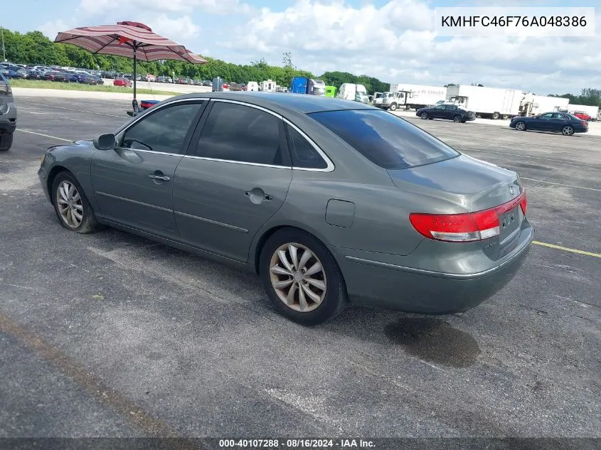 KMHFC46F76A048386 2006 Hyundai Azera Limited/Se