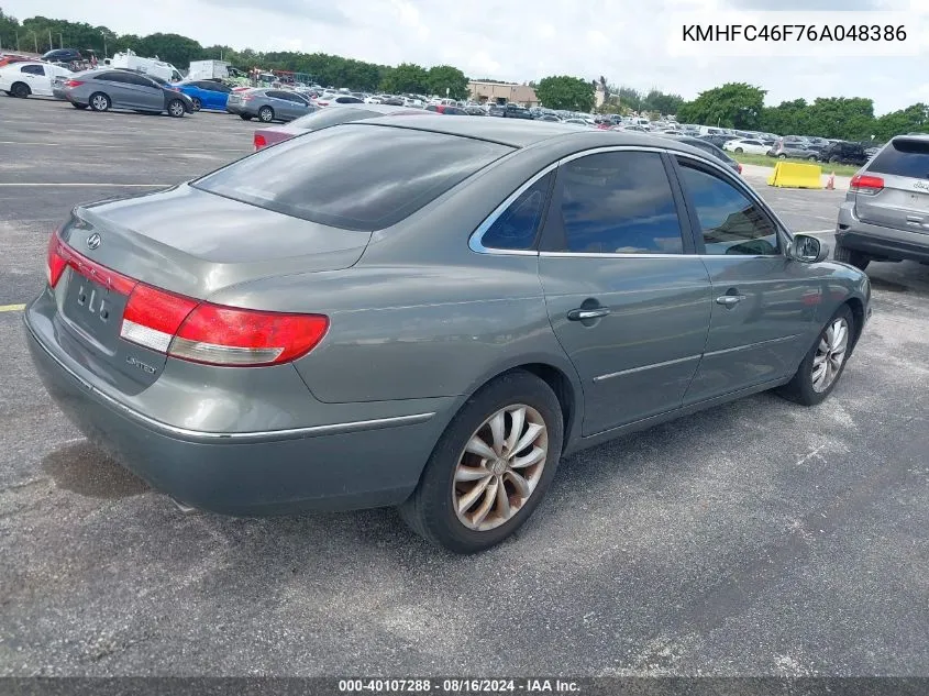 KMHFC46F76A048386 2006 Hyundai Azera Limited/Se