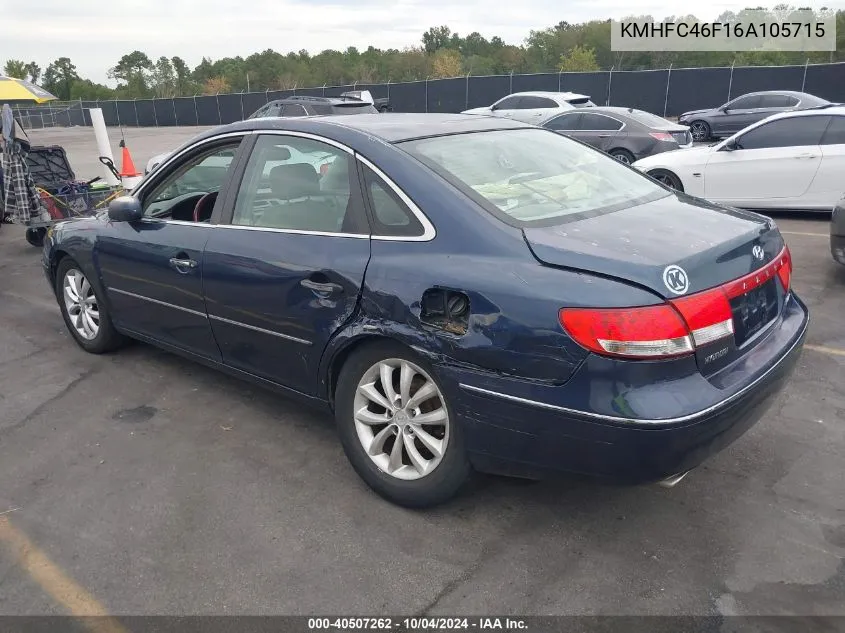 KMHFC46F16A105715 2006 Hyundai Azera Limited/Se