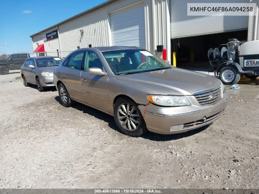 2006 Hyundai Azera Limited/Se VIN: KMHFC46F86A094258 Lot: 40613966