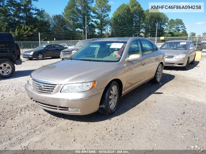 2006 Hyundai Azera Limited/Se VIN: KMHFC46F86A094258 Lot: 40613966