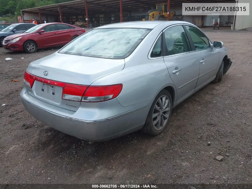 2007 Hyundai Azera Limited/Se VIN: KMHFC46F27A188315 Lot: 39662705